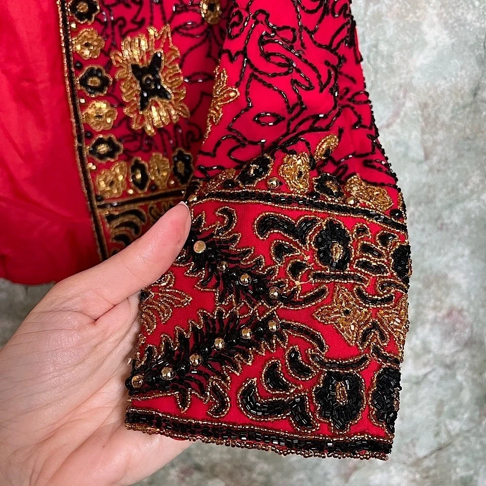 Adrianna Papell 1994 Vintage Red and Black Beaded Blazer with Embroidery - Picture 5 of 8